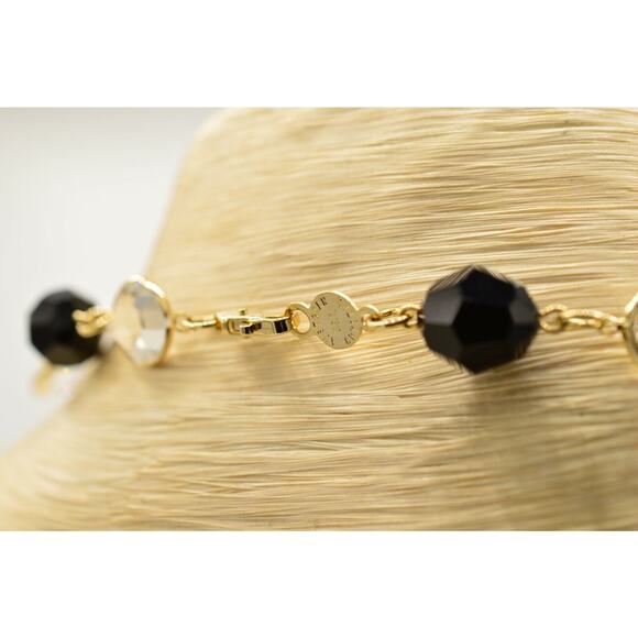 Austrian Crystal USA Vintage Necklace Open Bezel Clear Black Gold Signed 80s 9J - Picture 9 of 12